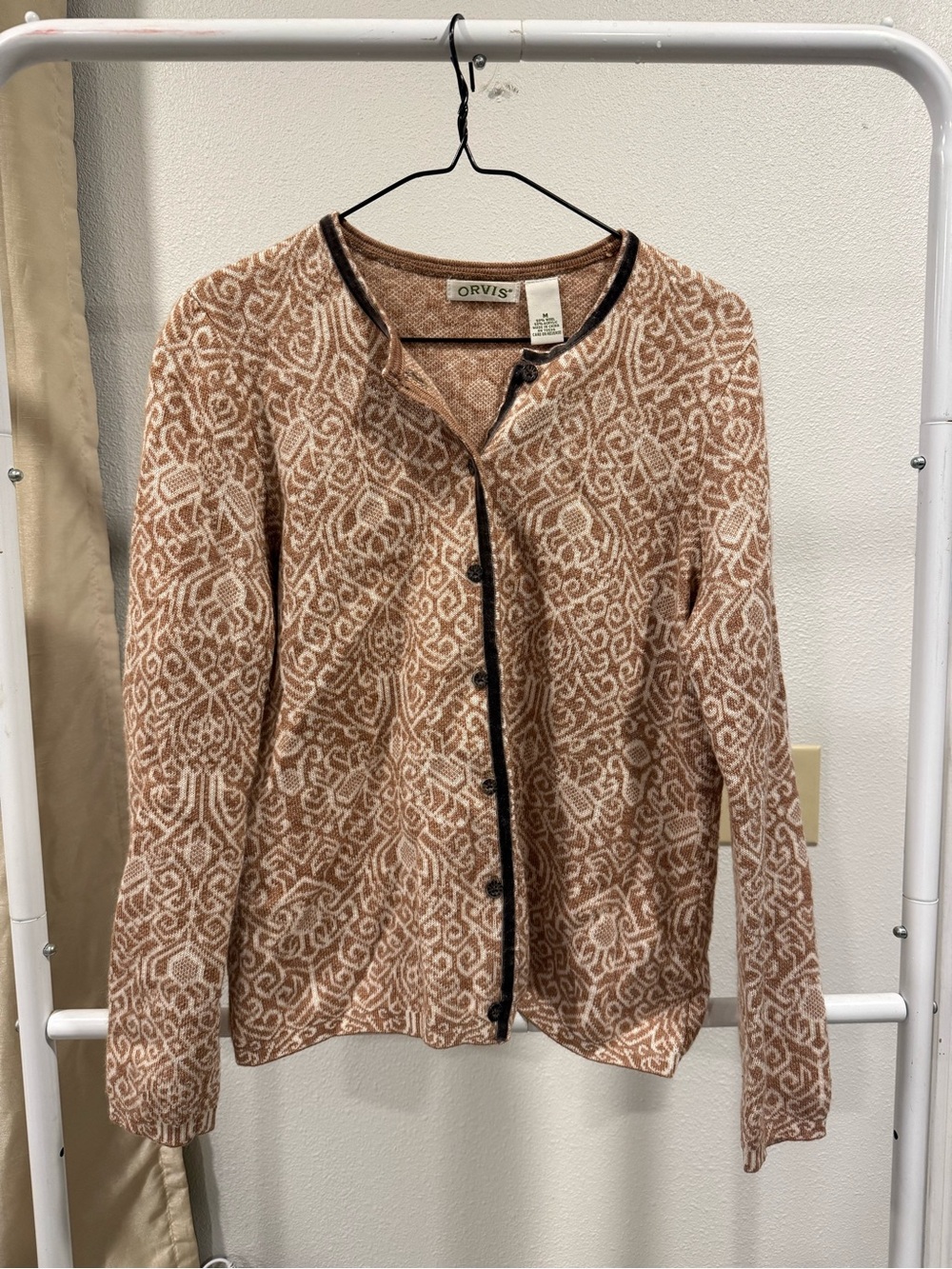 Orvis Medium Beige & Brown Patterned Women's Cardigan